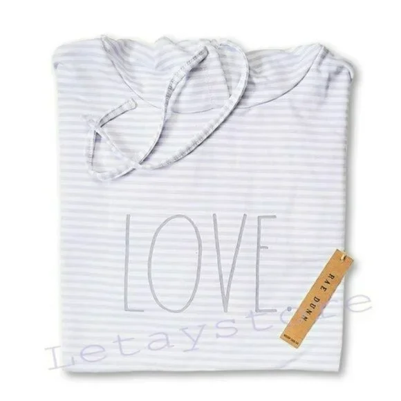 NWT Rae Dunn Ultra Soft "Love" Graphic Print Striped Sweatshirt Top Hoodie - Picture 4 of 5